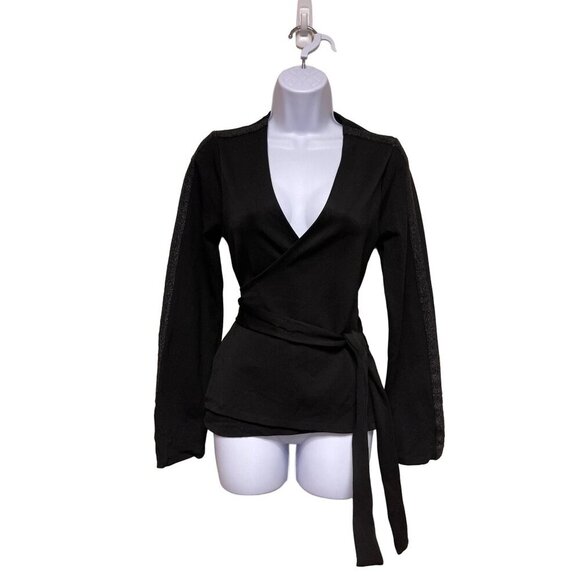 Good American Women's Glam Suit Wrap Top Pull On Pants Black Viscose Medium - Picture 3 of 14